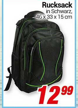Rucksack in Schwarz – 46 x 33 x 15 cm