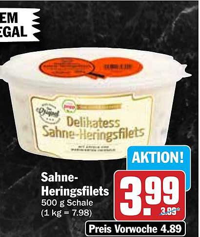 Sahne-Heringsfilets 500 g Schale