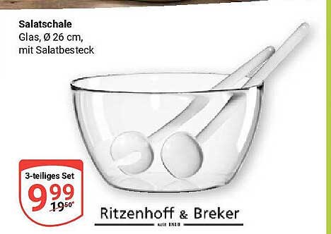 Salatschale, Glas, Ø 26 cm, mit Salatbesteck
