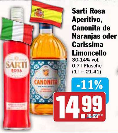 Sarti Rosa Aperitivo, Canonita de Naranjas oder Carissima Limoncello