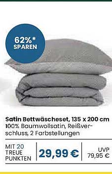 Satin Bettwäsche-Set, 135 x 200 cm - 100% Baumwollsatin, Reißverschluss, 2 Farbstellungen