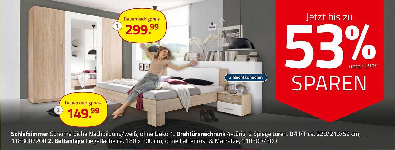 Schlafzimmer Sonoma Eiche Nachbildung/weiß, ohne Deko