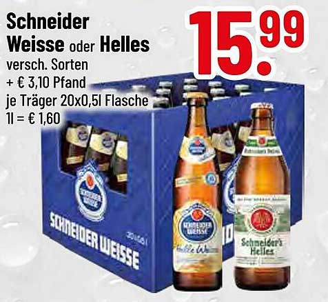 Schneider Weisse oder Helles - 20 x 0,5 l Flasche im Träger