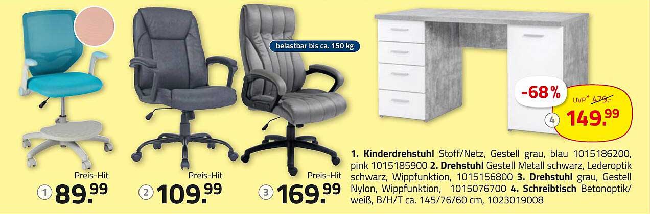 Schreibtisch Betonoptik/Weiß B/H/T ca. 145/76/60 cm, 1023019008