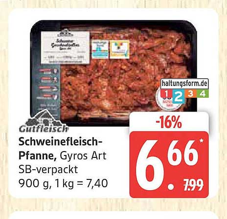 Schweinefleisch-Pfanne, Gyros Art SB-verpackt 900 g