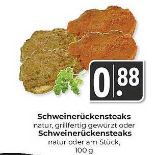 Schweinerückensteaks natur, grillfertig gewürzt oder am Stück, 100 g