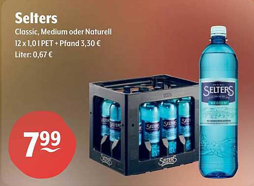 Selters Classic, Medium oder Naturell 12 x 1,0 l PET