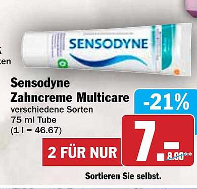 Sensodyne Zahnpasta Multicare 75 ml - 2 für nur 7,00 €