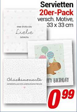 Servietten 20er-Pack, verschiedene Motive, 33 x 33 cm