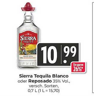 Sierra Tequila Blanco oder Reposado 35% Vol., 0,7 L