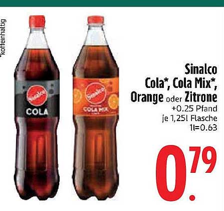 Sinalco Cola*, Cola Mix*, Orange oder Zitrone 1,25L Flasche für nur 0,79 €