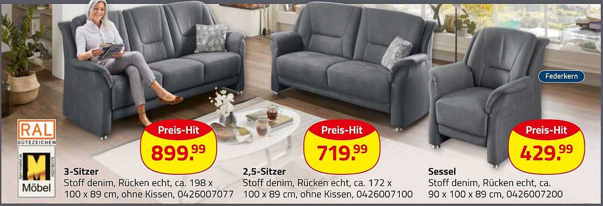 Sitzgruppe in Denim - 3-Sitzer, 2,5-Sitzer und Sessel