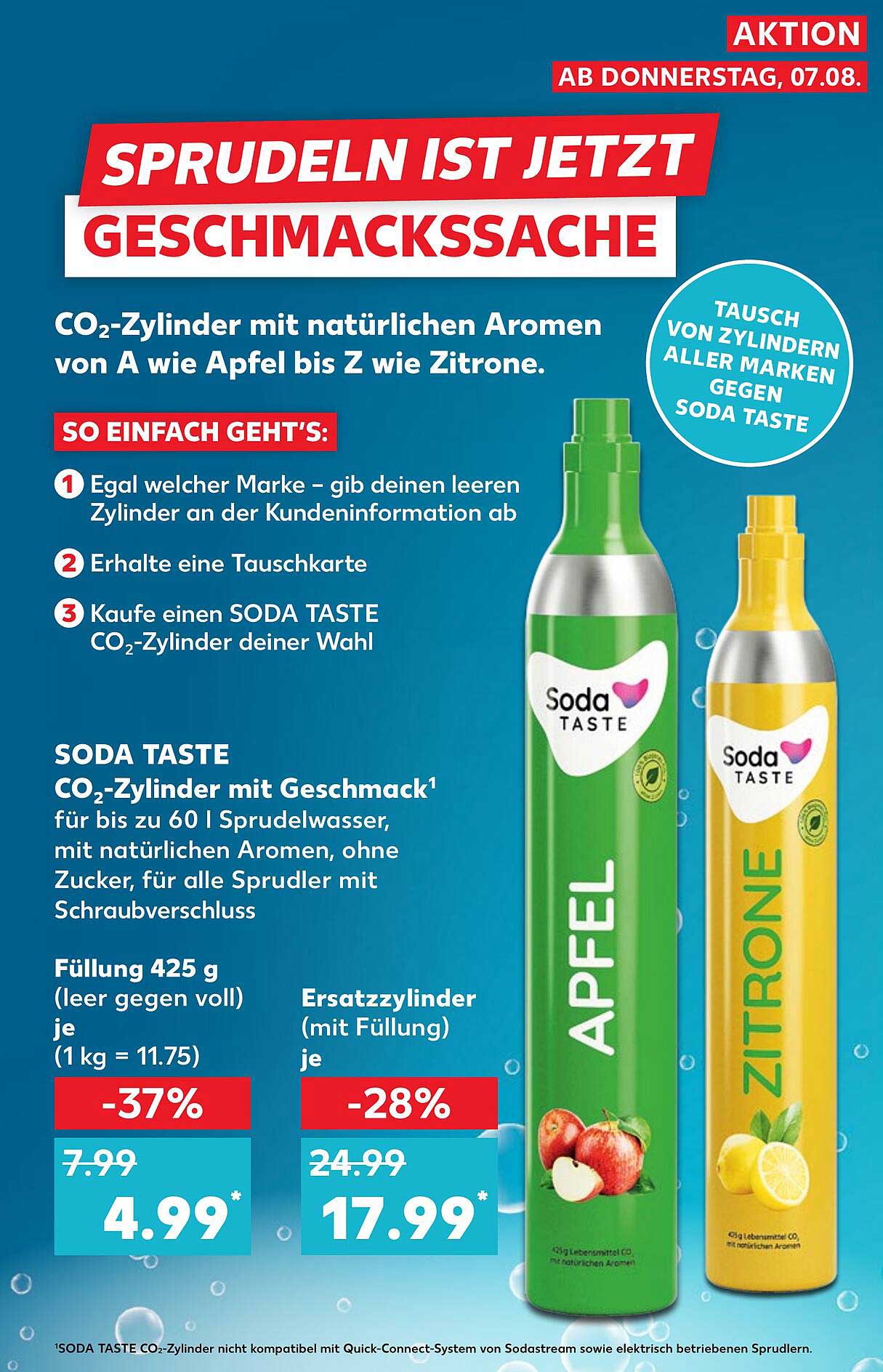 Soda Taste CO₂-Zylinder mit Geschmack für Sprudelwasser - Apfel und Zitrone