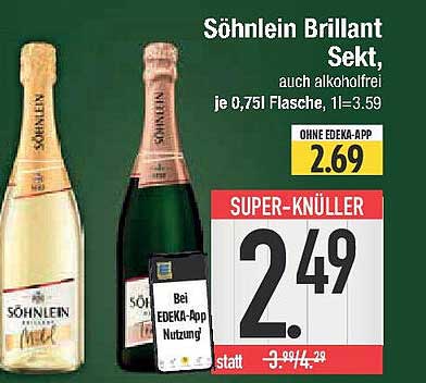 Söhnlein Brillant Sekt, auch alkoholfrei, je 0,75 l Flasche