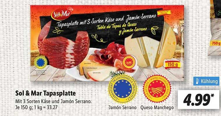 Sol & Mar Tapasplatte mit 3 Sorten Käse und Jamón Serrano