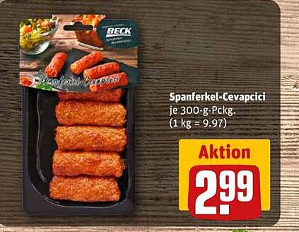Spanferkel-Cevapcici je 300-g-Pckg. (1 kg = 9,97)