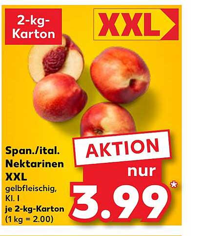 Spanische/Italienische Nektarinen XXL, gelbfleischig, Kl. I - 2 kg-Karton
