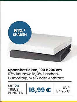 Spannbettlaken, 100 x 200 cm - 51% sparen