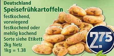 Speisefrühkartoffeln 2kg Netz - festkochend