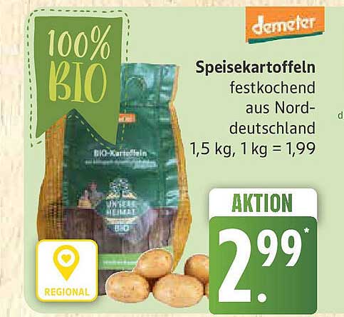 Speisekartoffeln festkochend aus Norddeutschland 1,5 kg - Aktion 2,99€