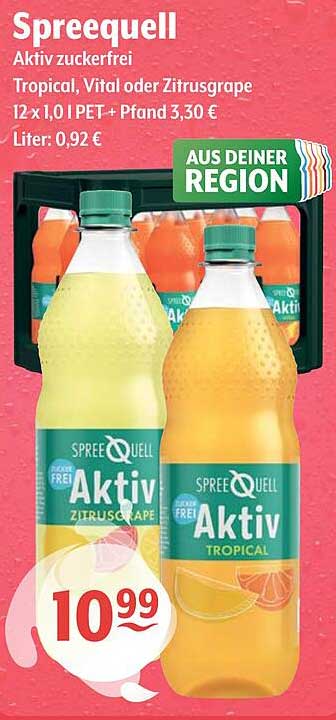 Spreequell Aktiv zuckerfrei Tropical, Vital oder Zitrusgrape 12 x 1,0 l