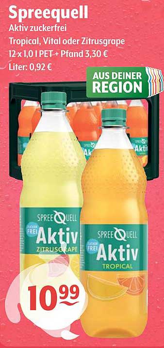 Spreequell Aktiv zuckerfrei - Tropical, Vital oder Zitrusgrape 12 x 1,0 l