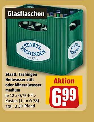 Staatl. Fachingen Heilwasser still oder Mineralwasser medium - Kasten mit 12 Flaschen