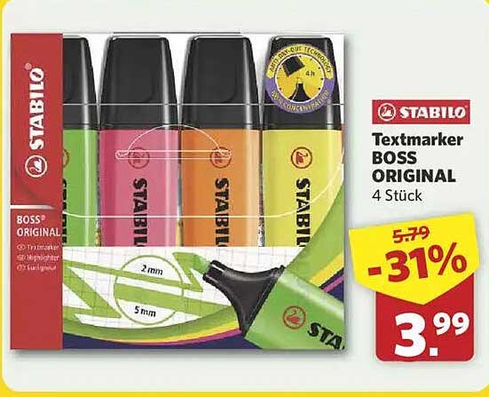 Stabilo Textmarker BOSS ORIGINAL 4 Stück