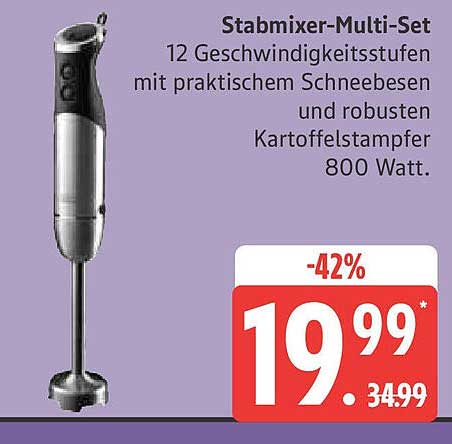 Stabmixer-Multi-Set 800 Watt mit 12 Geschwindigkeitsstufen