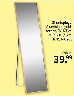 Standspiegel Aluminium, goldfarben, B/H/T ca. 30/150/2,5 cm