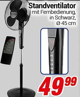 Standventilator mit Fernbedienung, in Schwarz, Ø 45 cm