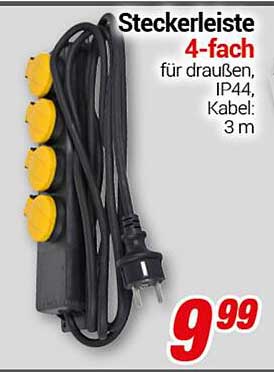 Steckerleiste 4-fach für draußen, IP44, Kabel: 3 m