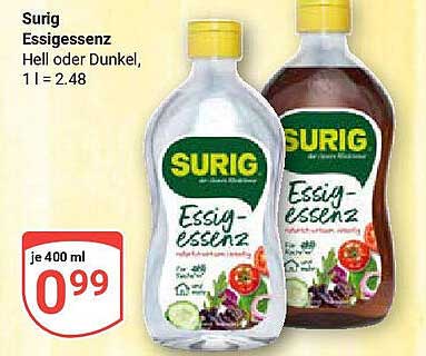 Surig Essigessenz Hell oder Dunkel, 400 ml