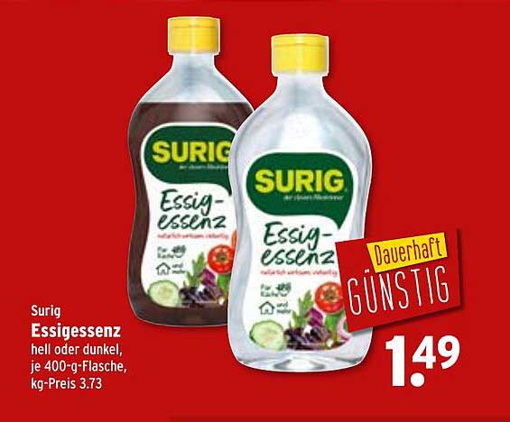 Surig Essigessenz hell oder dunkel, je 400-g-Flasche