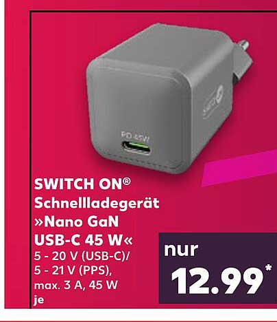 SWITCH ON® Schnellladegerät »Nano GaN USB-C 45 W«