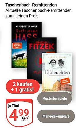 Taschenbuch-Remittenden - 2 kaufen + 1 gratis!