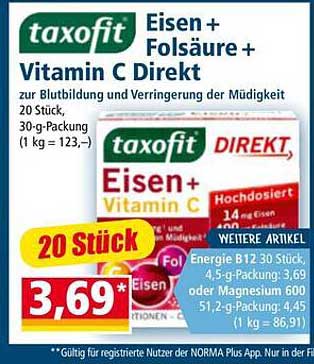 taxofit Eisen + Folsäure + Vitamin C Direkt 20 Stück