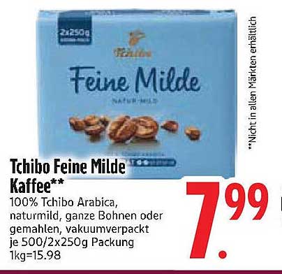 Tchibo Feine Milde Kaffee 500g (2x250g) - 100% Tchibo Arabica