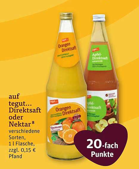 tegut... Direktsaft oder Nektar, verschiedene Sorten, 1 l Flasche