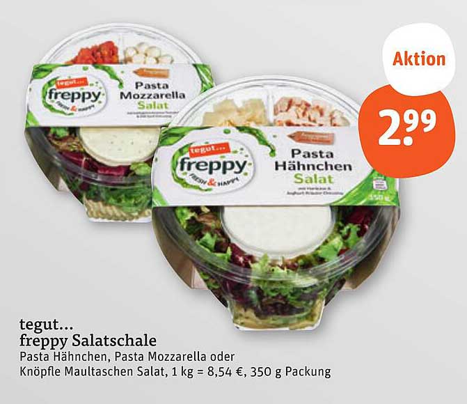 tegut... freppy Salatschale - Pasta Hähnchen oder Pasta Mozzarella