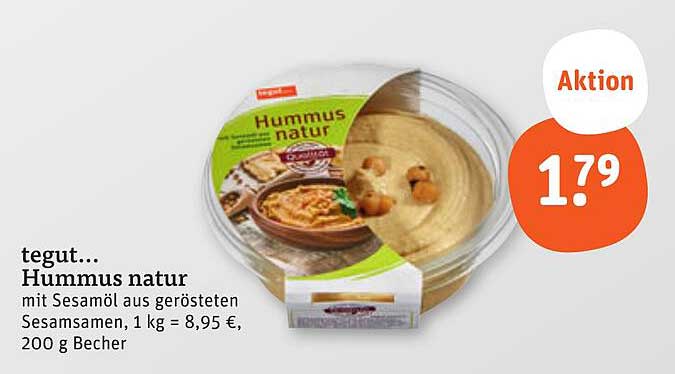 tegut... Hummus natur, 200 g Becher
