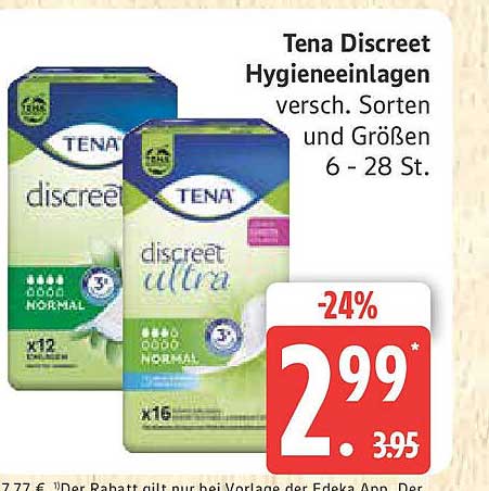 Tena Discreet Hygineeinlagen versch. Sorten und Größen 6 - 28 St.