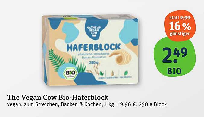 The Vegan Cow Bio-Haferblock 250 g