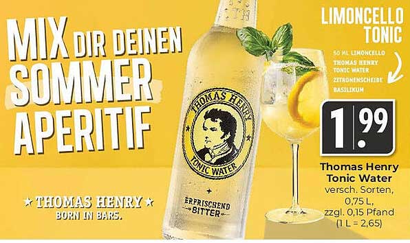 Thomas Henry Tonic Water 0,75 L für nur 1,99 €