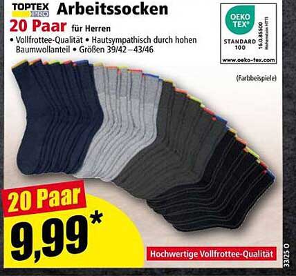 TOPTEX PRO Arbeitssocken 20 Paar für Herren