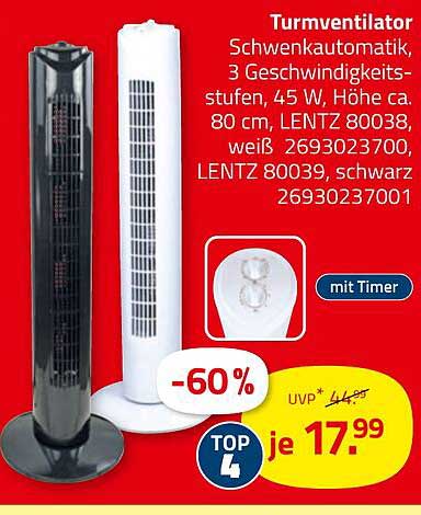 Turmventilator mit Schwenkautomatik und Timer