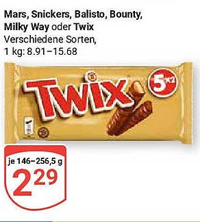 Twix, Milky Way, Snickers, Bounty, Balisto – verschiedene Sorten zum Aktionspreis