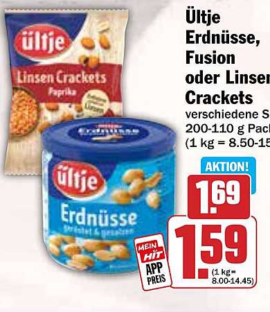 Ültje Erdnüsse, Fusion oder Linsen Crackers - verschiedene Sorten 200-110 g Packungen