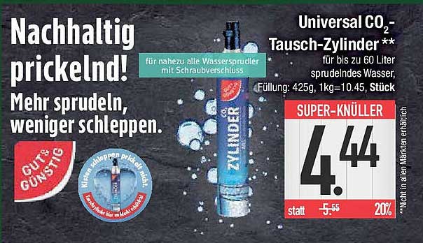 Universal CO2-Tausch-Zylinder für sprudelndes Wasser