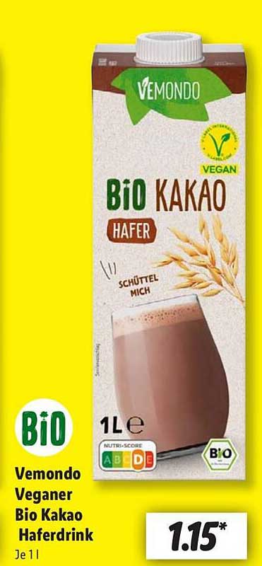 Vemondo Veganer Bio Kakao Haferdrink 1L